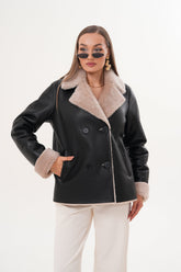 The Zurich Double-Breasted Cream Shearling Collar Leather Jacket