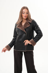 The Zurich Double-Breasted Brown Shearling Collar Leather Jacket