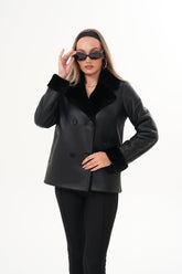 The Zurich Double-Breasted Black Shearling Leather Jacket