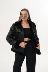 The Denali Black Shearling Leather Jacket
