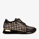 The Mackenzie Black Gold Woven Leather Sneaker