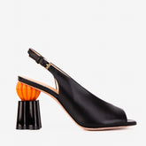 The Cimla Pumpkin Heel Black Leather Sandal