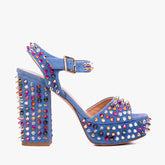 The Tampico Blue Suede Leather Spike Platform Heel Sandal