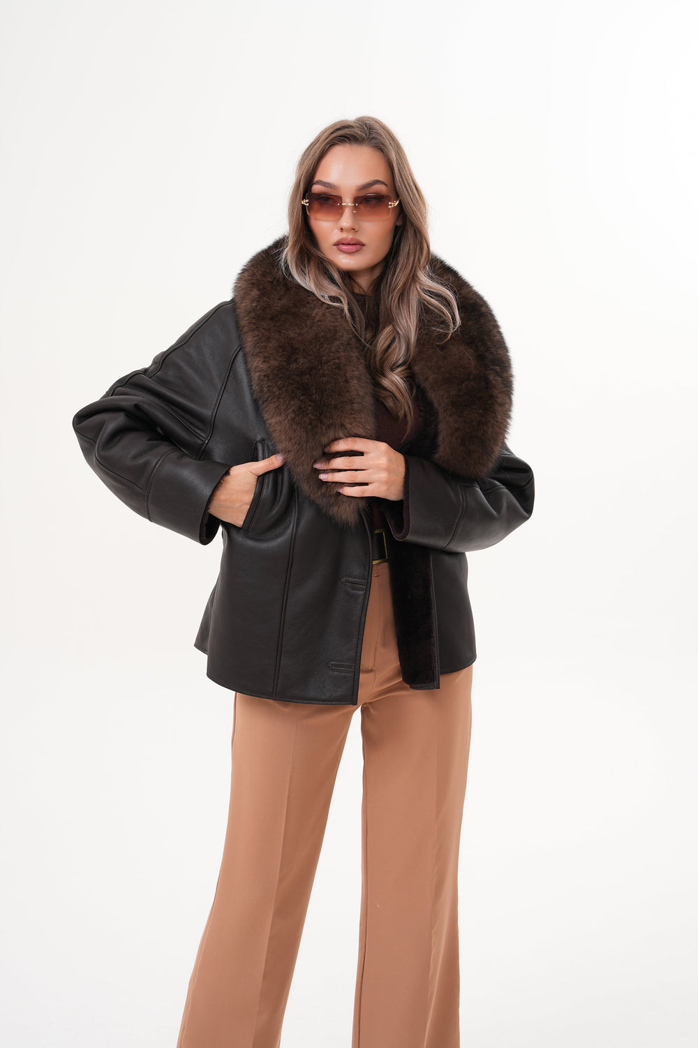 The Estelle Black Brown Shearling Leather Jacket