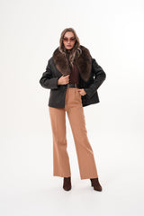 The Estelle Black Brown Shearling Leather Jacket