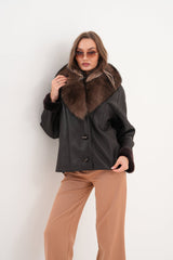 The Estelle Black Brown Shearling Leather Jacket