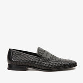 The Grand Woven Leather Black Shoe Penny Loafer