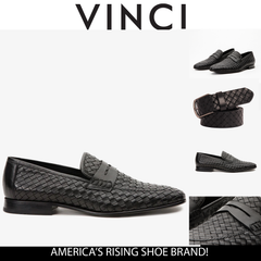 The Grand Woven Leather Black Shoe Penny Loafer