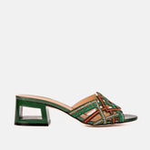 The Palma Green Glitter Leather Block Heel Sandal
