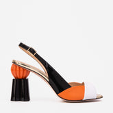 The Rize Black Orange Pumpkin Heel Leather Sandal