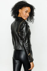 The Queen Pythn Skin Black Leather Jacket