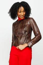 The Mekke Pythn Skin Brown Leather Jacket