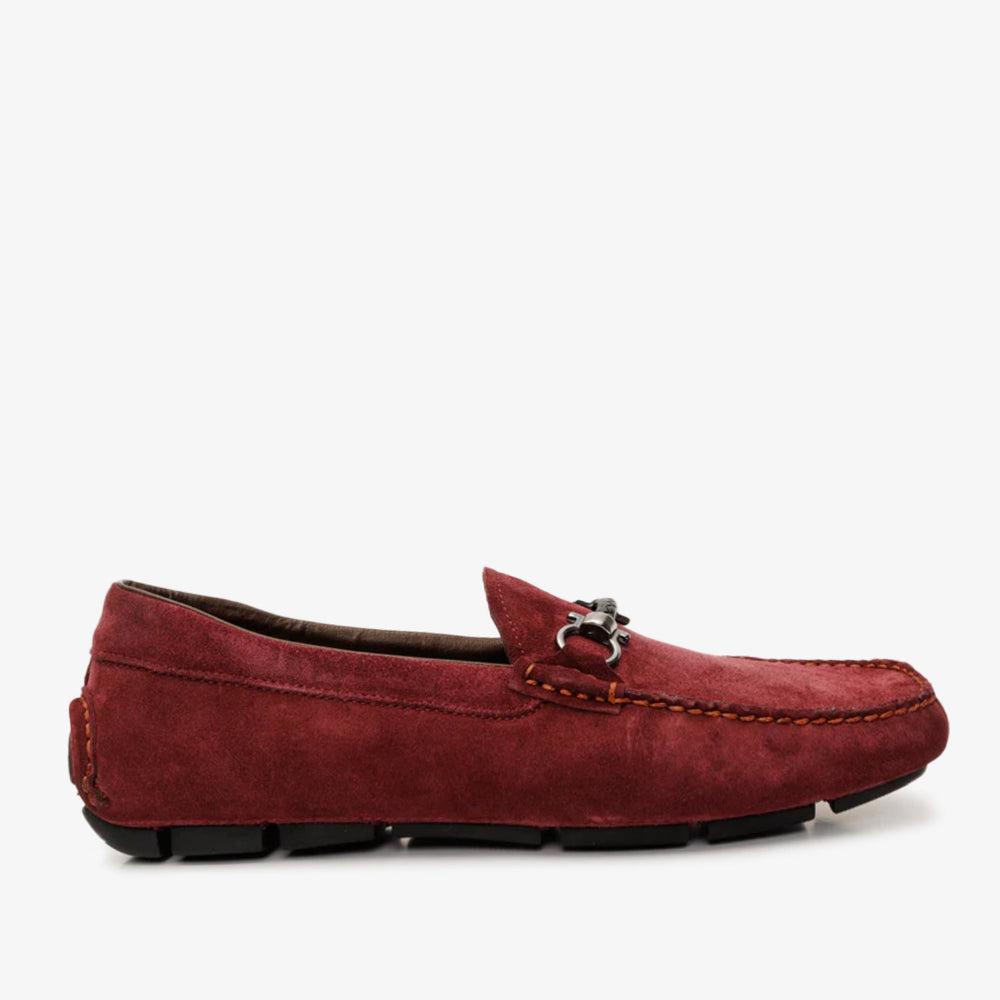 The Bari Burgundy Suede Leather Bit Drive Loafer Shoe