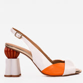 The Rize White Leather Pumpkin Heel Sandal