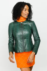 The Mekke Pythn Skin Green Leather Jacket