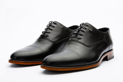 The Gambaha Black Leather Quarter Brogue Cap Toe Oxford Shoe