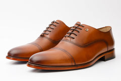 The Gambaha Tan Leather Quarter Brogue Cap Toe Oxford Shoe