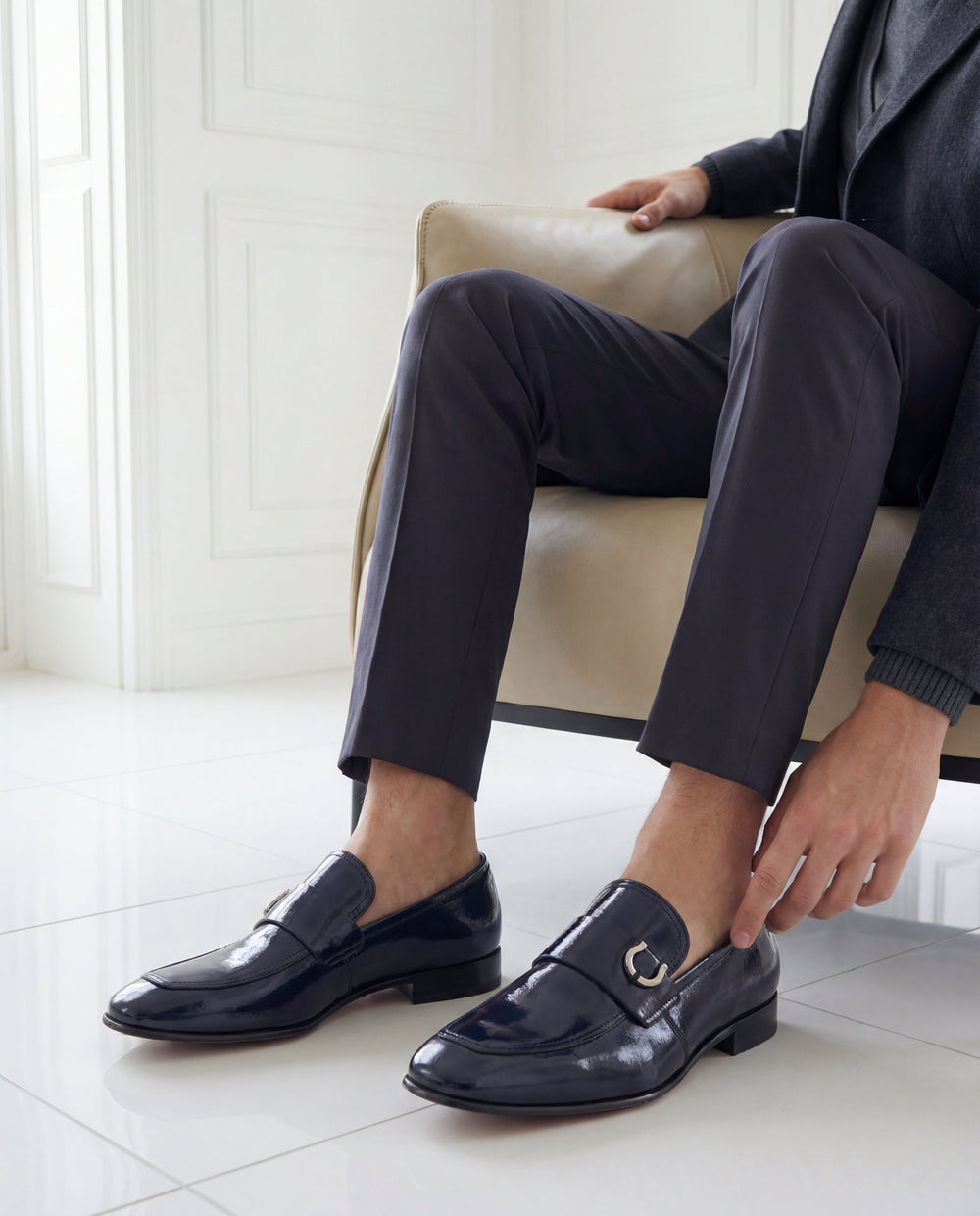 The Blackwell Navy Patent Bit Loafer Shoe