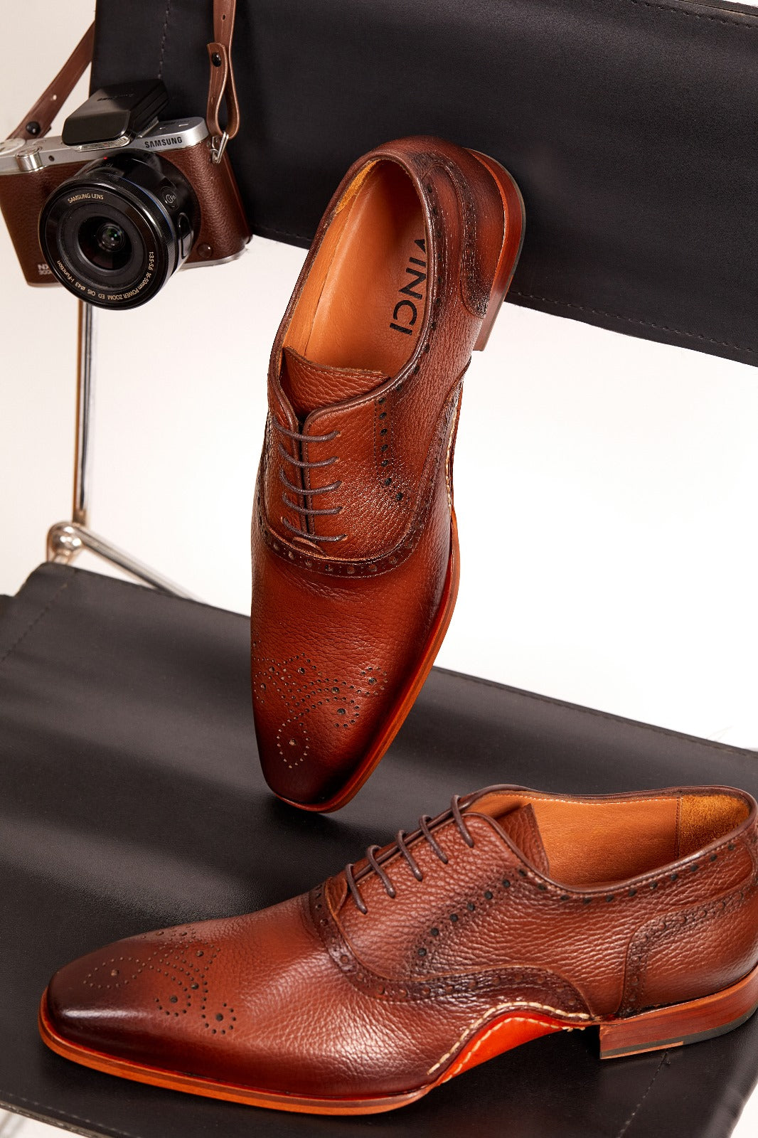The Draco Handmade Tan Semi Brogue Oxford Shoe