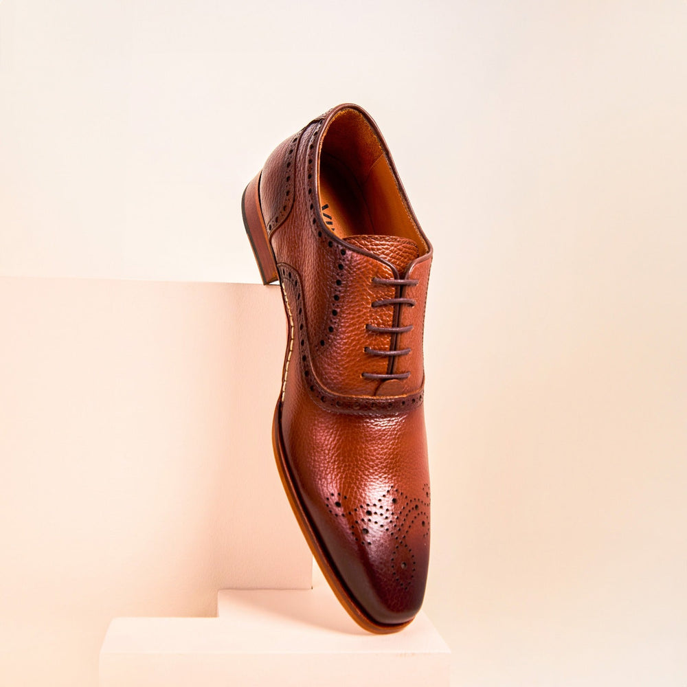 The Draco Handmade Tan Semi Brogue Oxford Shoe