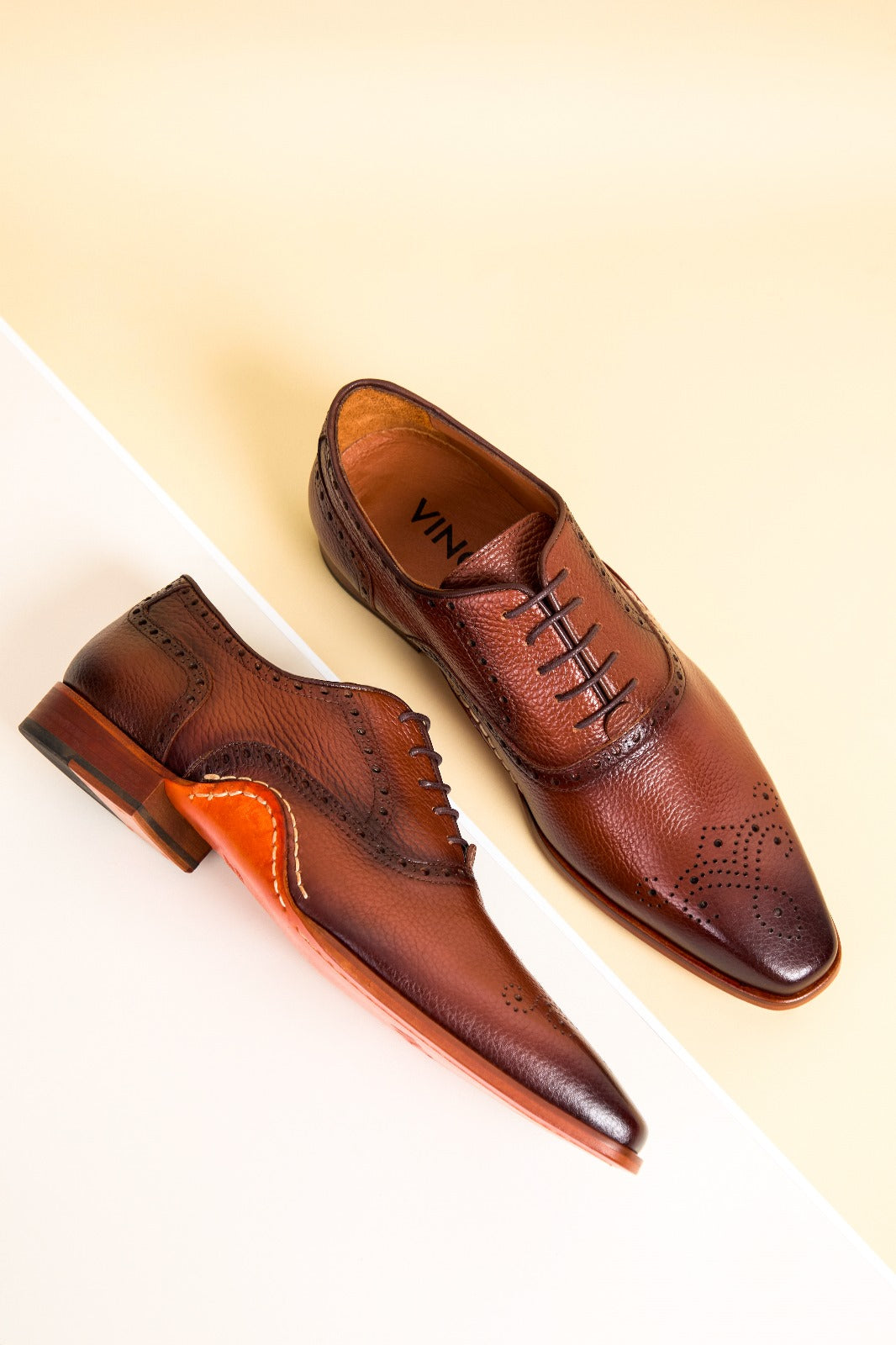 The Draco Handmade Tan Semi Brogue Oxford Shoe