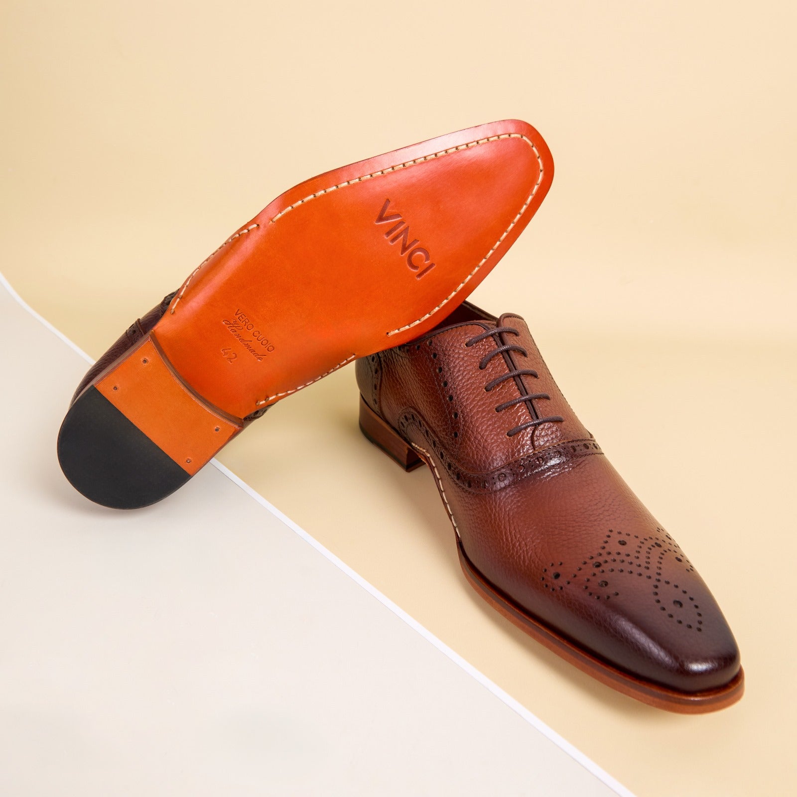 The Draco Handmade Tan Semi Brogue Oxford Shoe