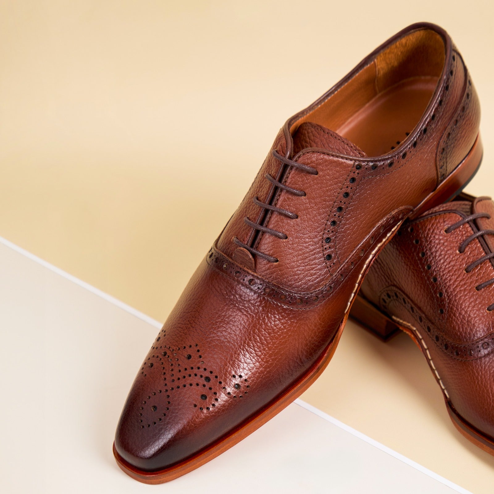 The Draco Handmade Tan Semi Brogue Oxford Shoe