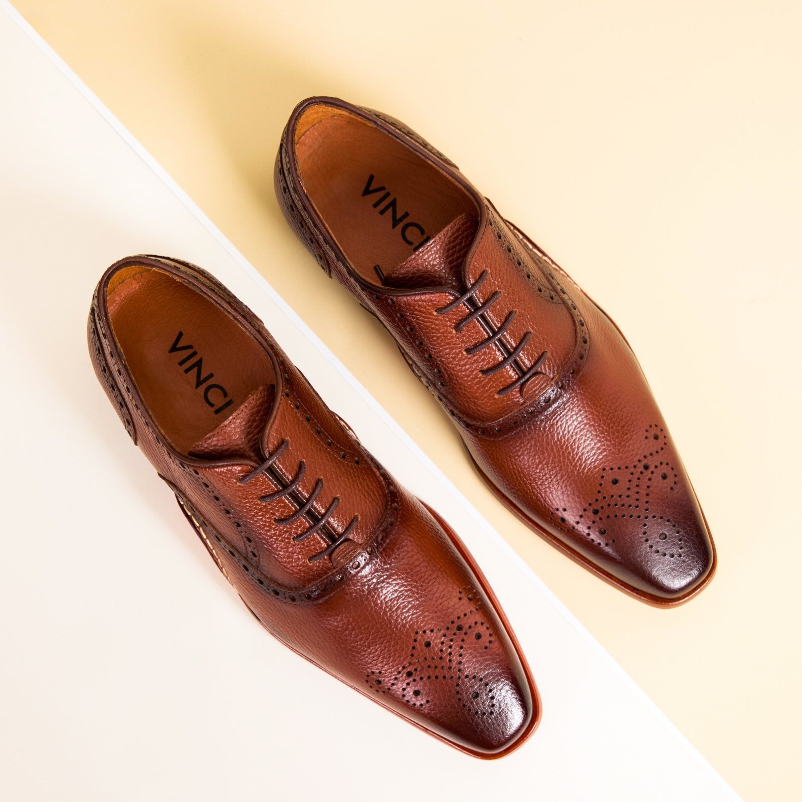 The Draco Handmade Tan Semi Brogue Oxford Shoe