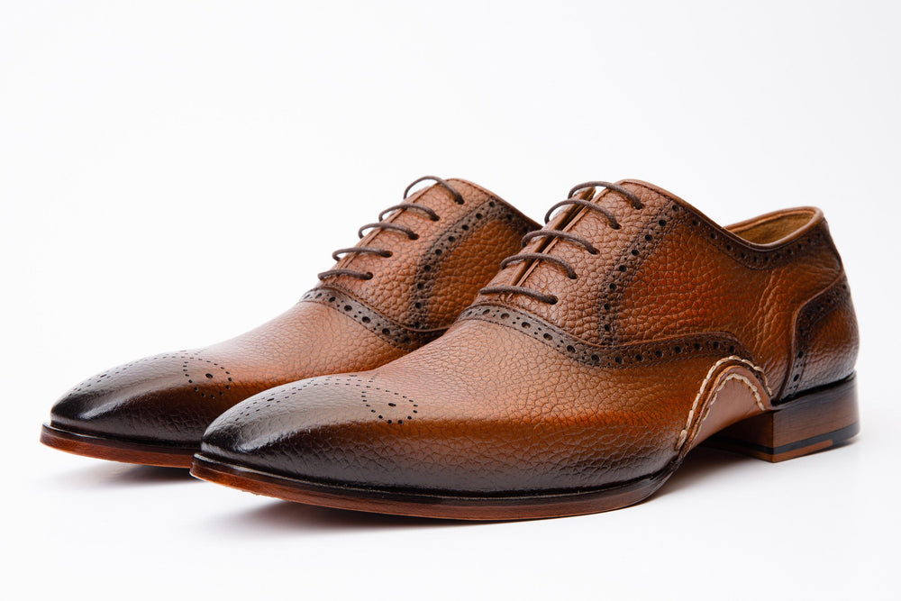 The Draco Handmade Tan Semi Brogue Oxford Shoe