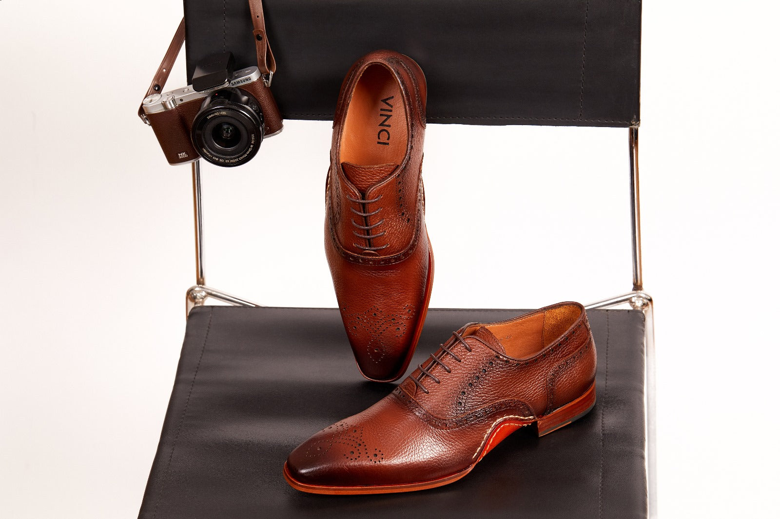 The Draco Handmade Tan Semi Brogue Oxford Shoe