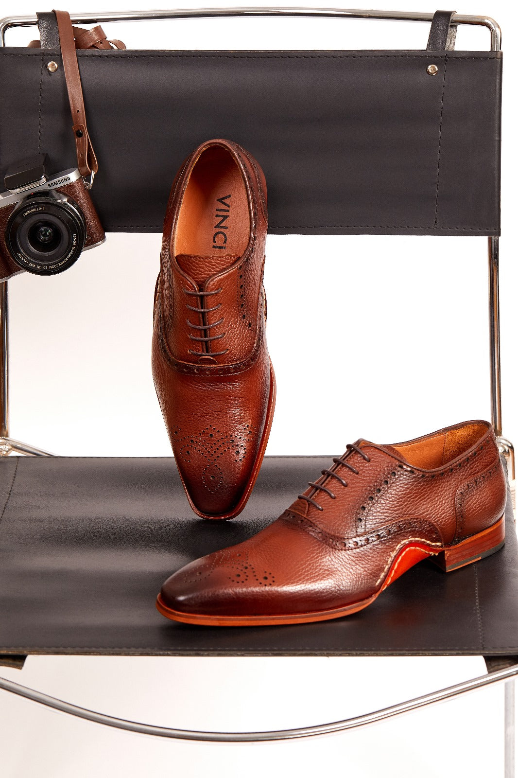 The Draco Handmade Tan Semi Brogue Oxford Shoe