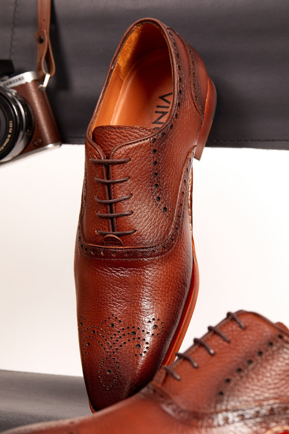 The Draco Handmade Tan Semi Brogue Oxford Shoe
