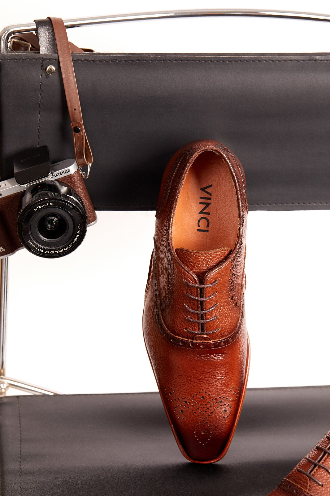 The Draco Handmade Tan Semi Brogue Oxford Shoe