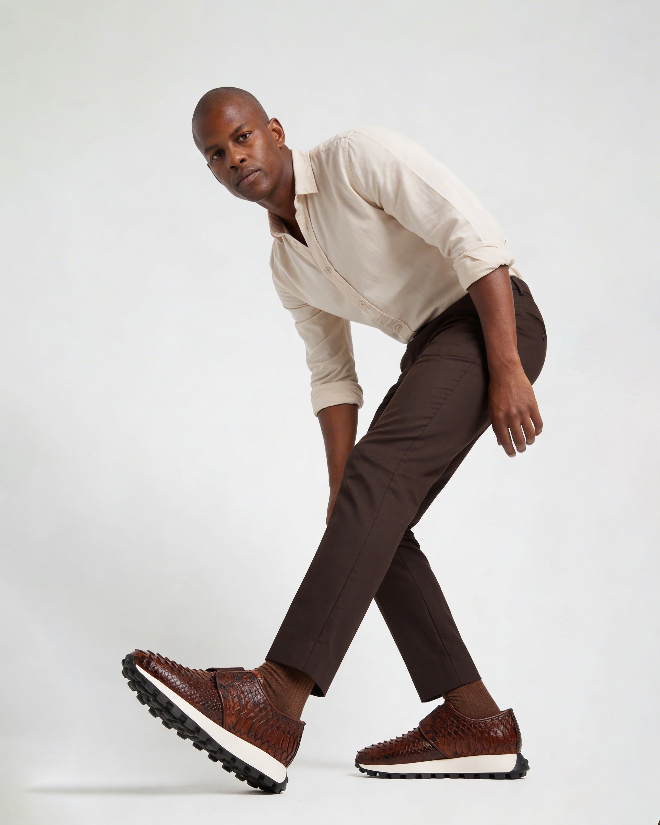 The Obsidian Tan  Python Leather Sneaker