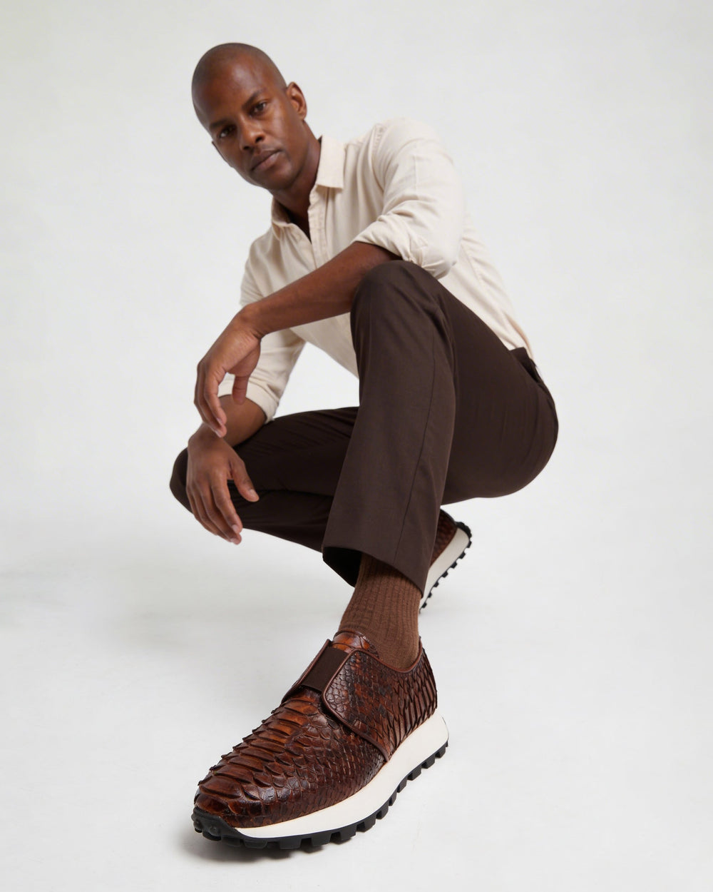 The Obsidian Tan  Python Leather Sneaker