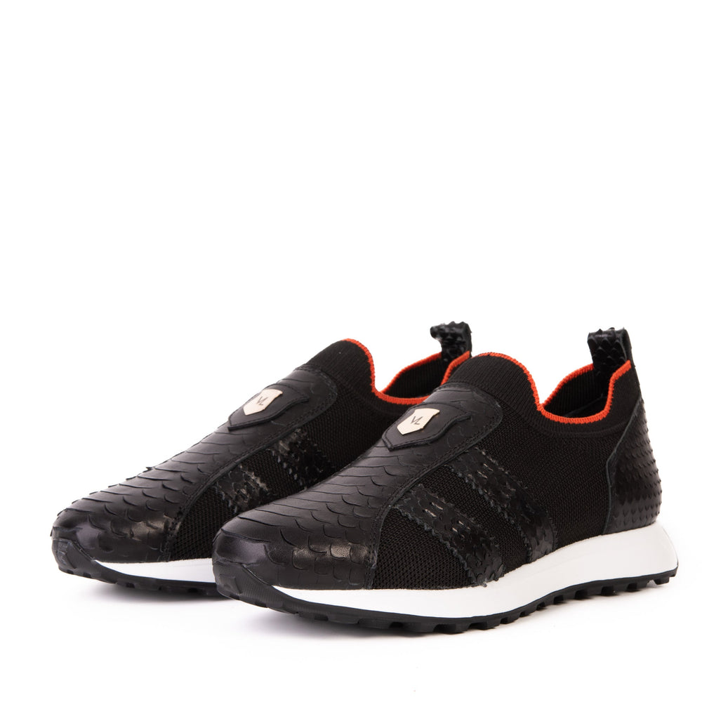 The Aslan Black Knitted Leather Sneaker