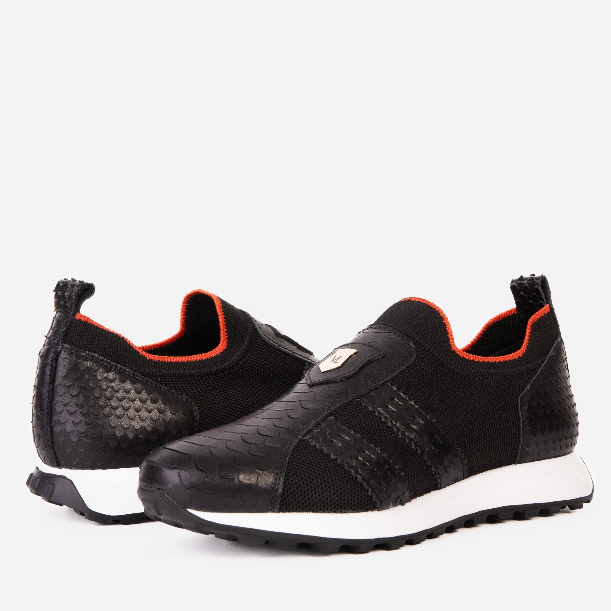 The Aslan Black Knitted Leather Sneaker