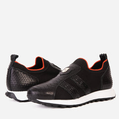 The Aslan Black Knitted Leather Sneaker