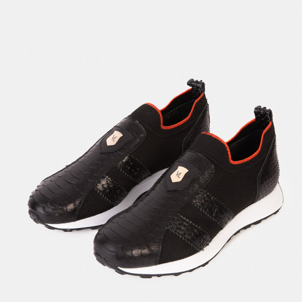 The Aslan Black Knitted Leather Sneaker