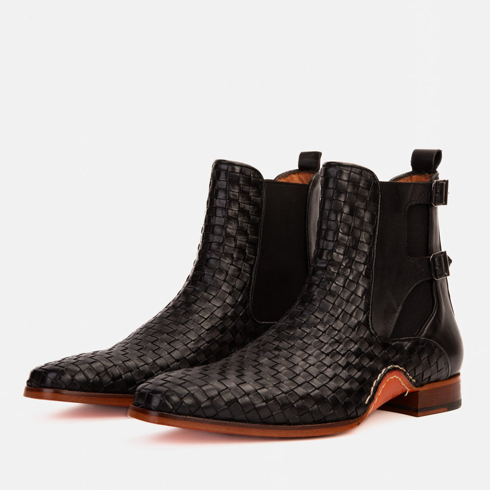 The Rolls Boot Woven Black Leather Double Monk Strap Handmade Shoe