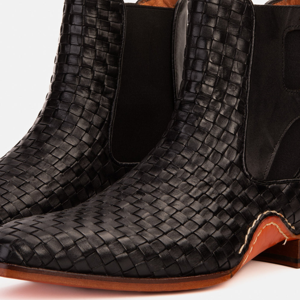 The Rolls Boot Woven Black Leather Double Monk Strap Handmade Shoe
