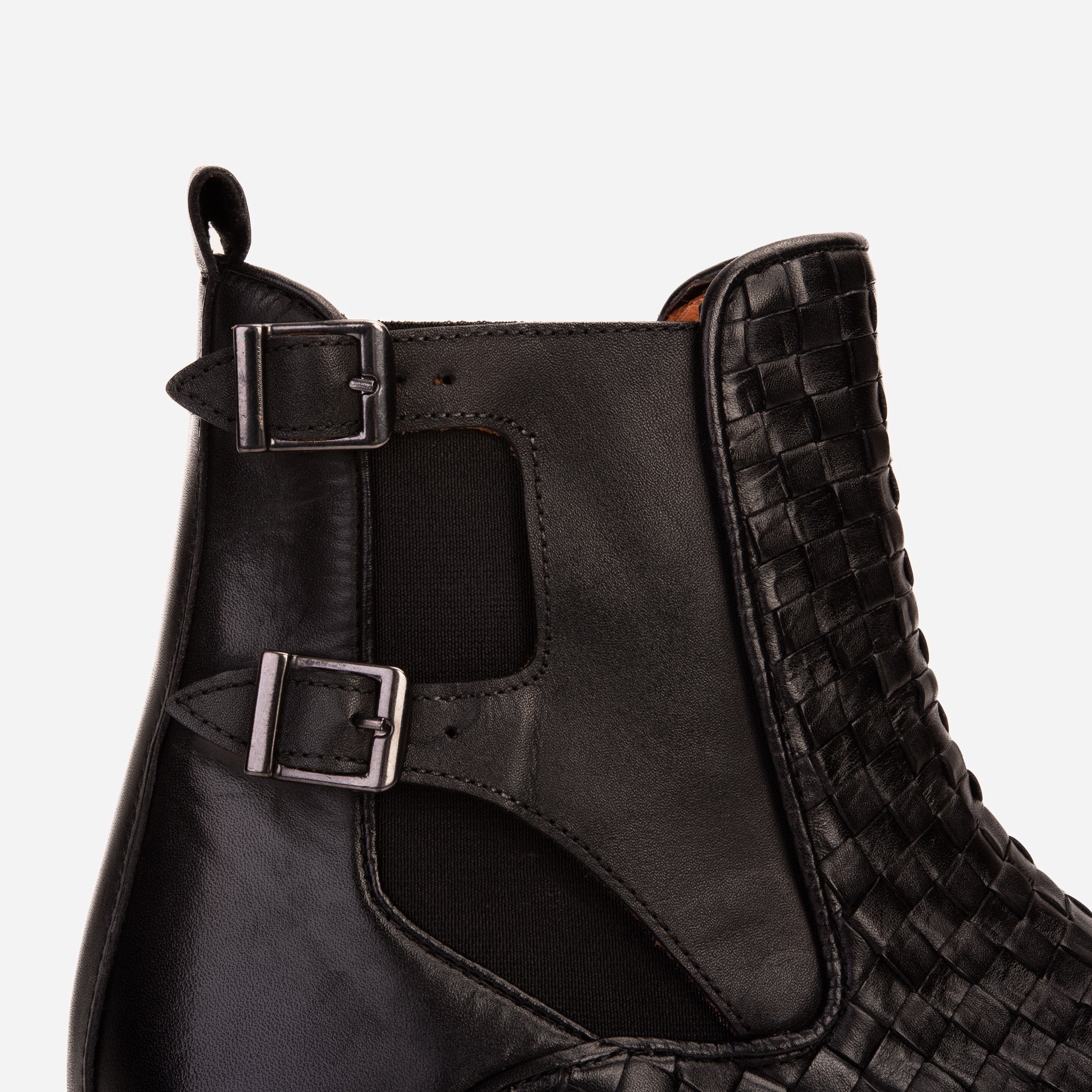 The Rolls Boot Woven Black Leather Double Monk Strap Handmade Shoe