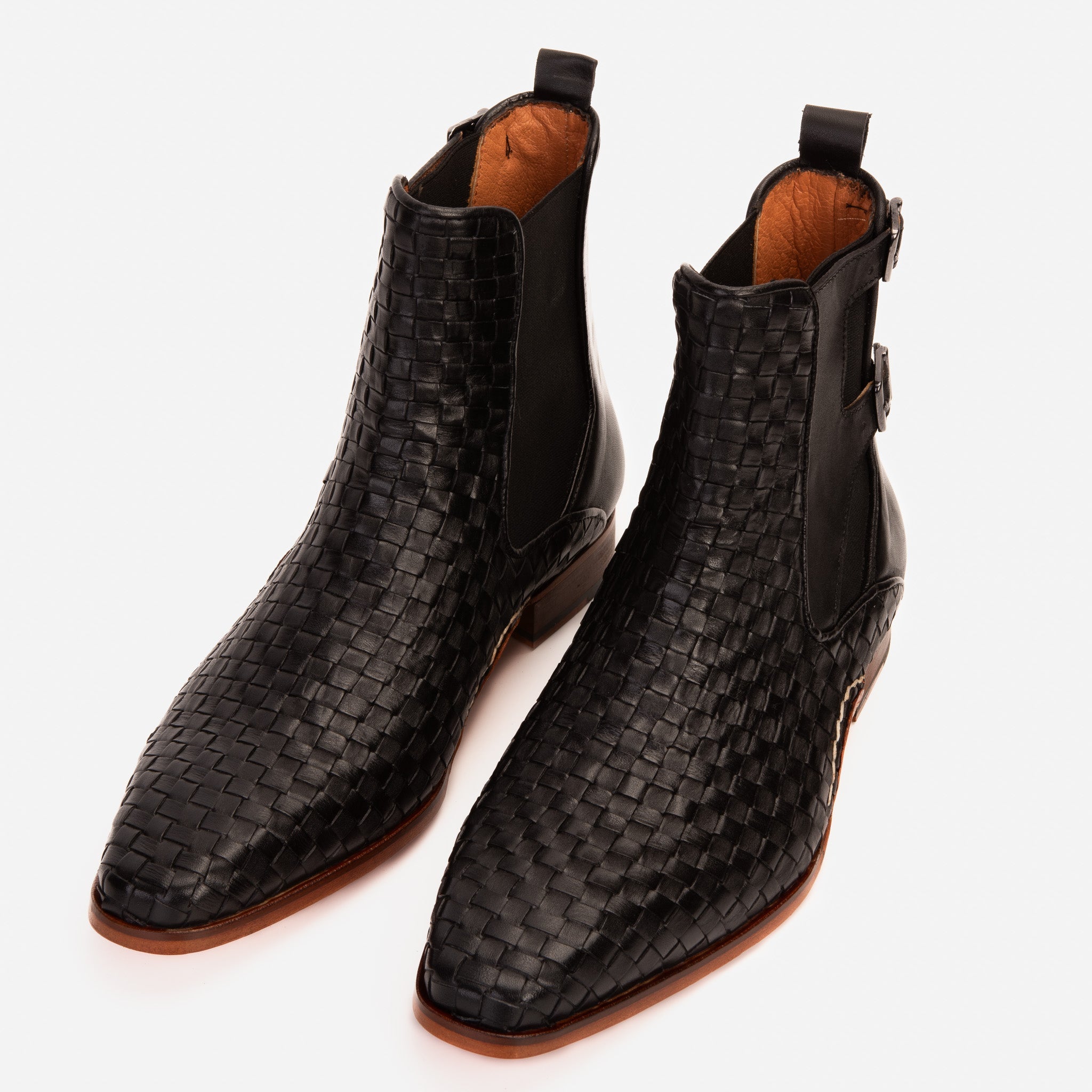 The Rolls Boot Woven Black Leather Double Monk Strap Handmade Shoe