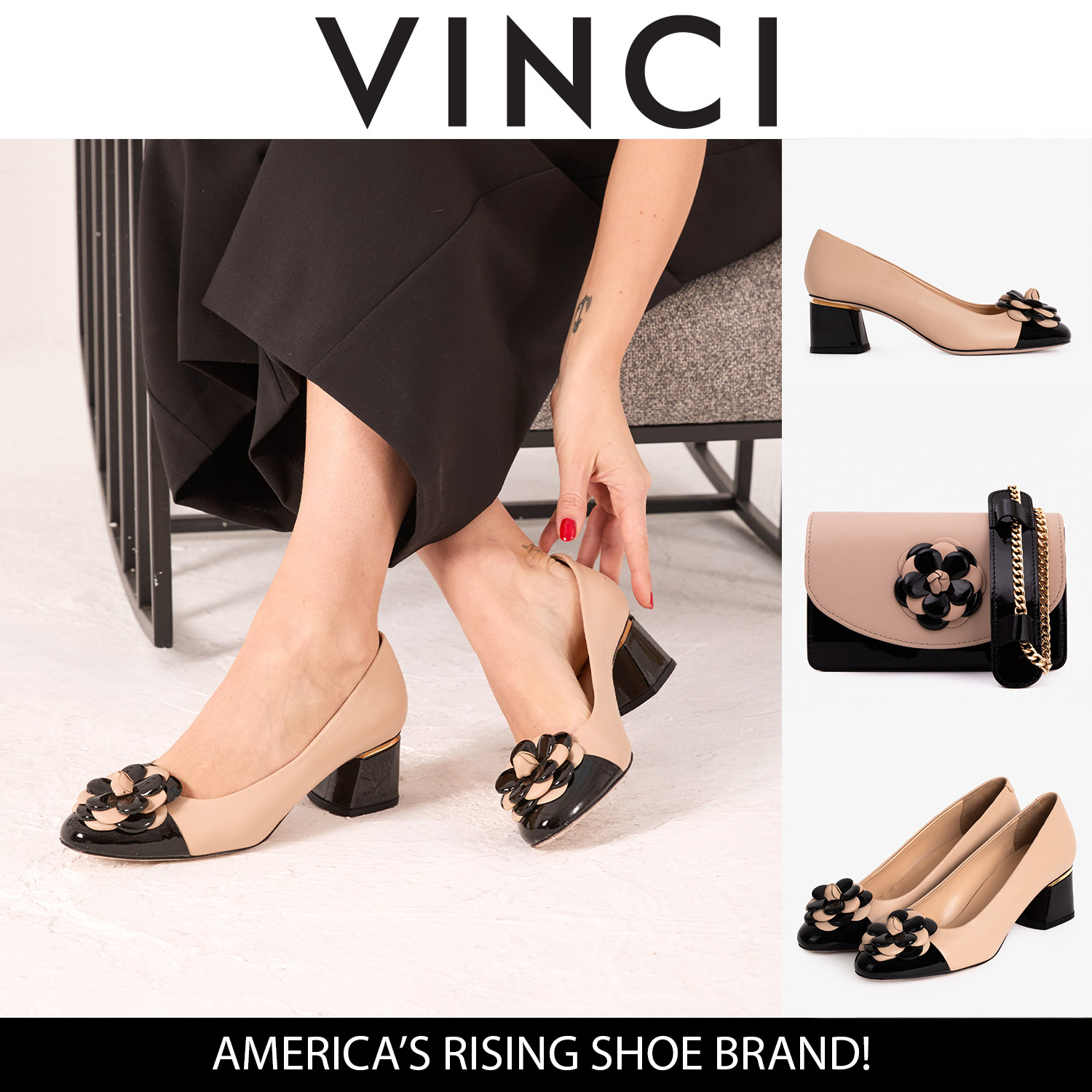 The Diva Beige Leather Cap Toe Block Heel Pump Shoe