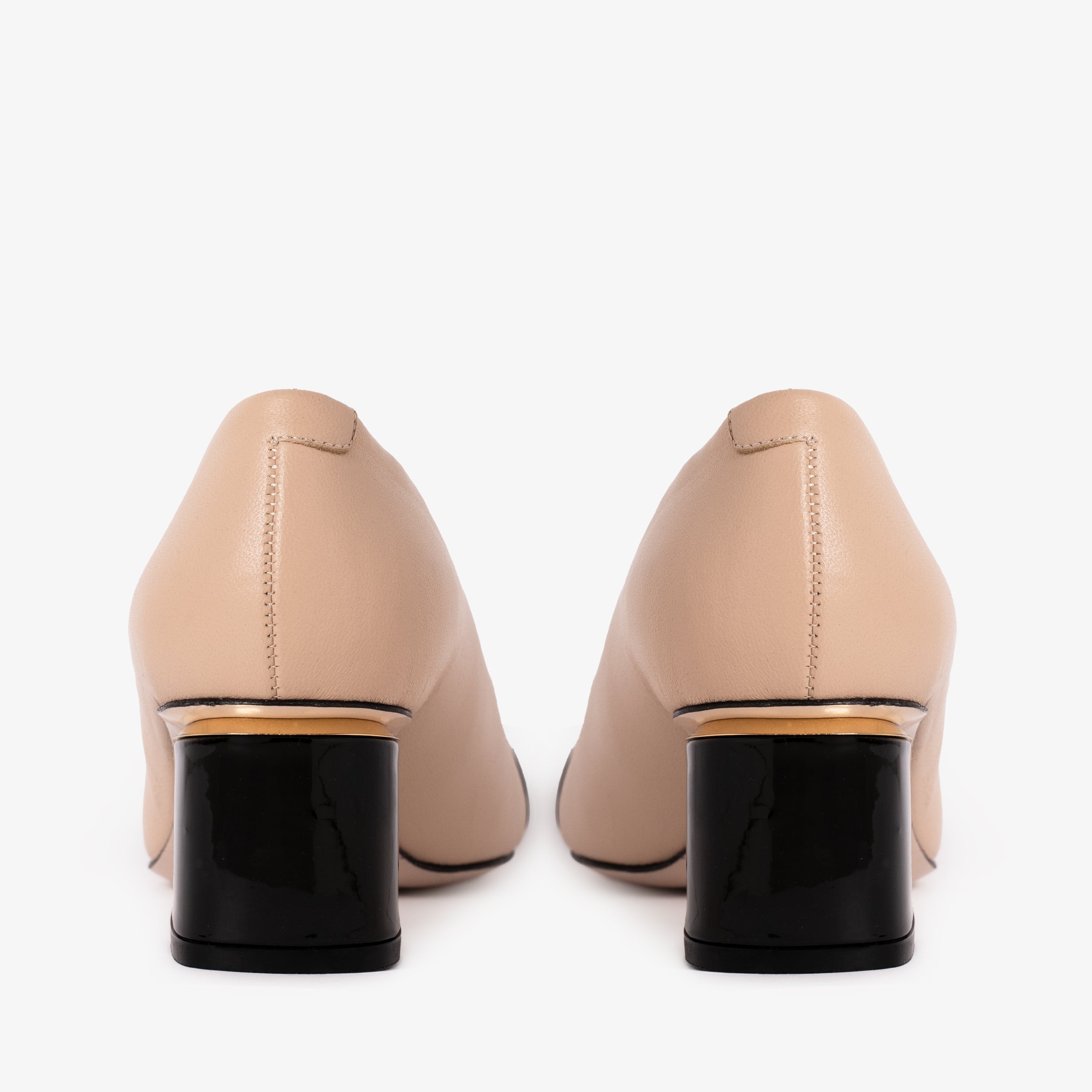 The Diva Beige Leather Cap Toe Block Heel Pump Shoe