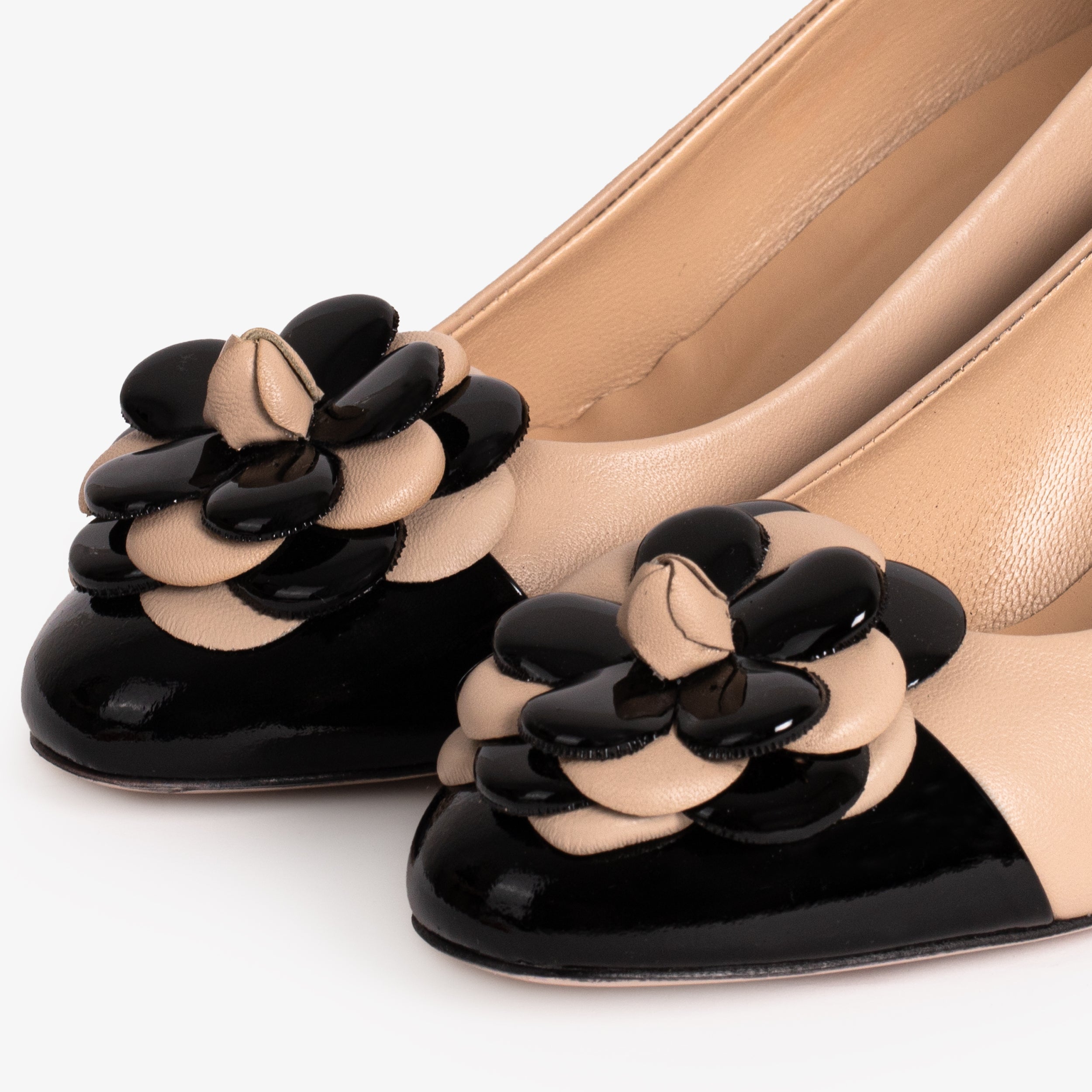 The Diva Beige Leather Cap Toe Block Heel Pump Shoe