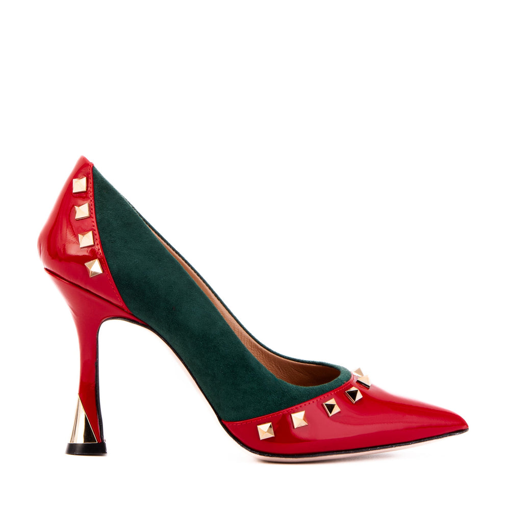 The Bella Vita Studded Red Green Leather Pump Shoe