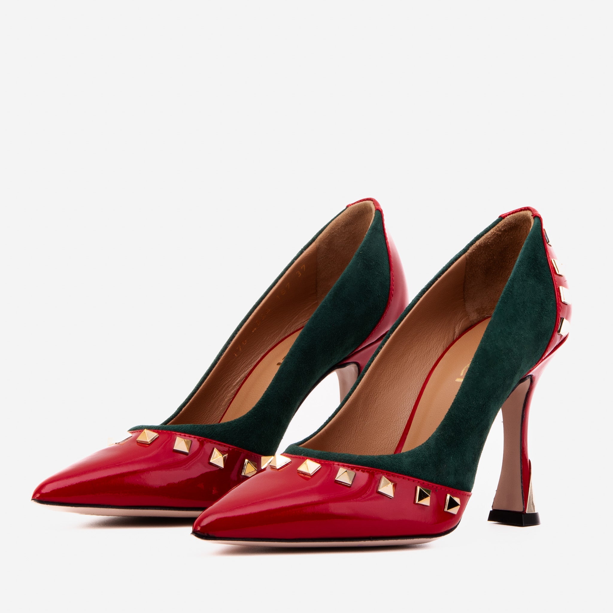 The Bella Vita Studded Red Green Leather Pump Shoe