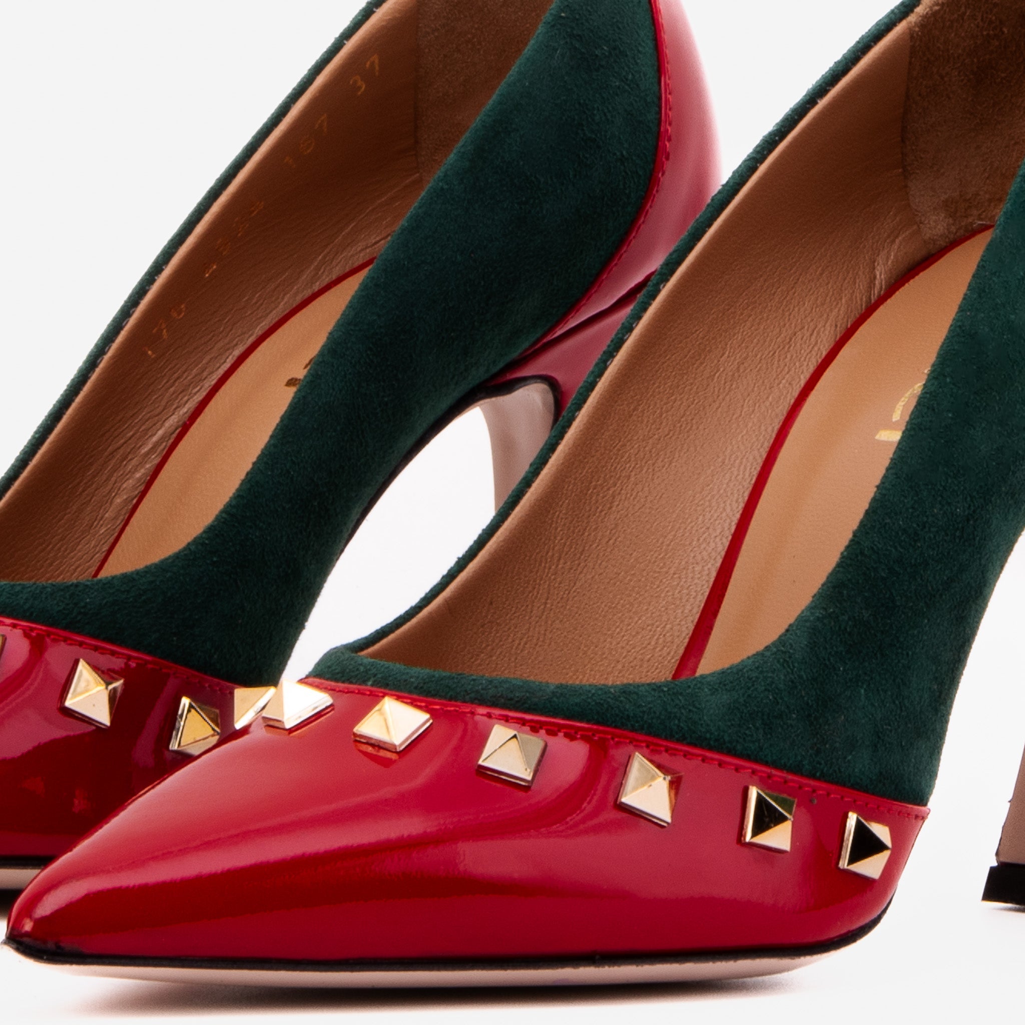 The Bella Vita Studded Red Green Leather Pump Shoe
