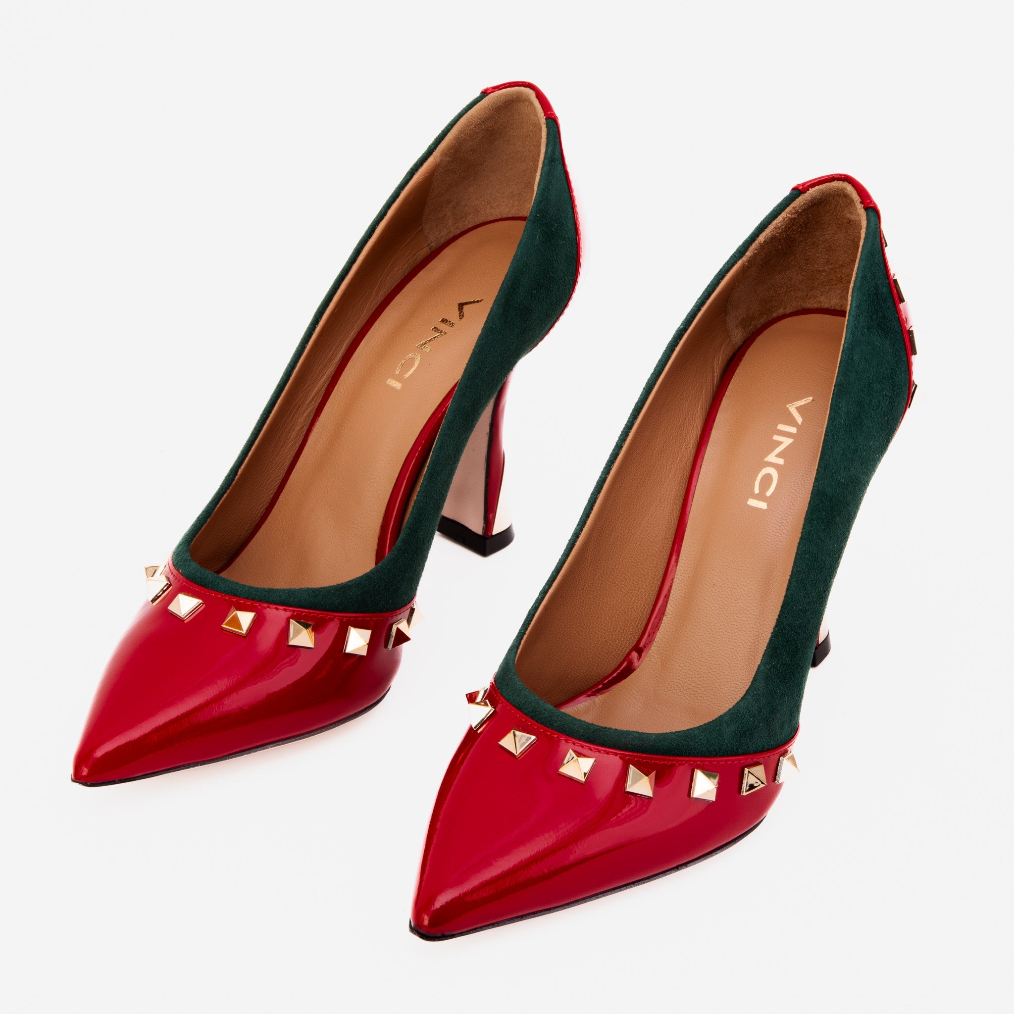 The Bella Vita Studded Red Green Leather Pump Shoe